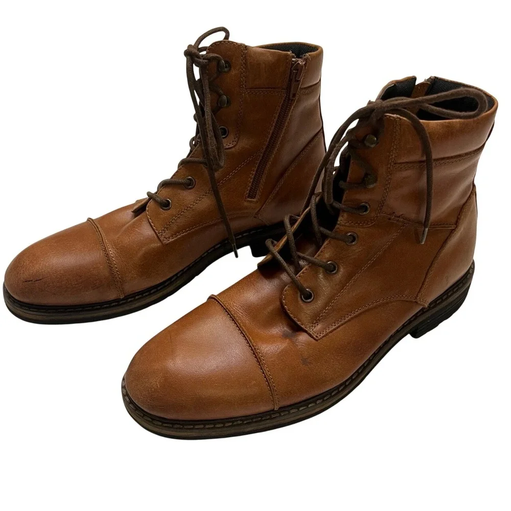 THE‎ RAIL Cap Toe Chukka Brown Leather Ankle Boots Size EU 43M (US 10)